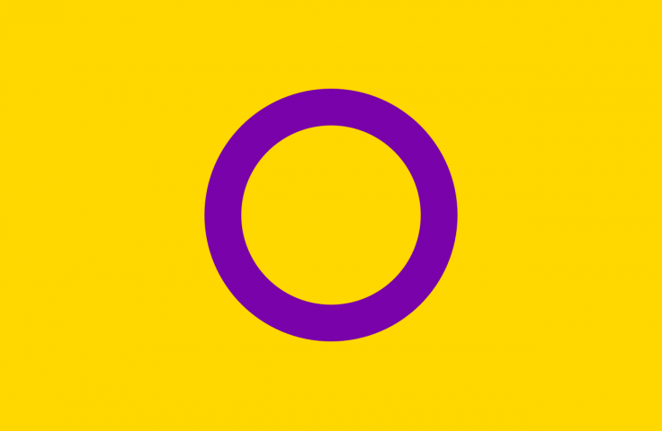 Intersex Flag. Purple circle on a yellow background. 