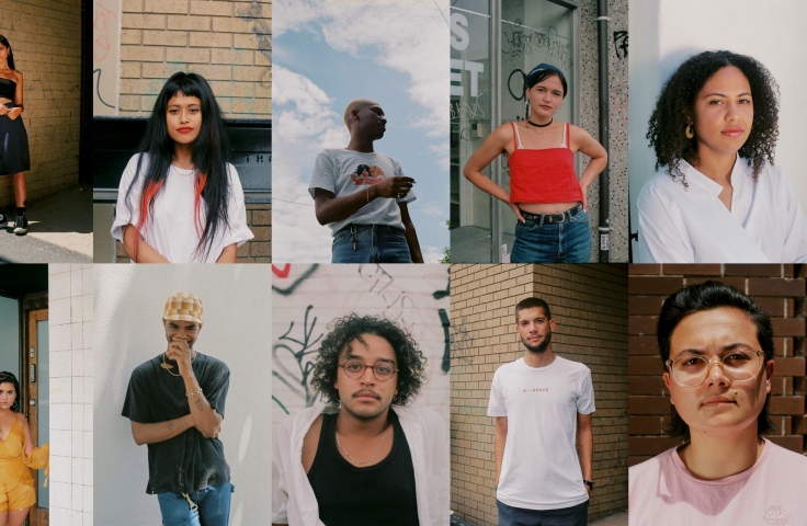 A collection of ten portraits, two rows with five photos in each row. The portraits are of a variety of people of colour of all genders.