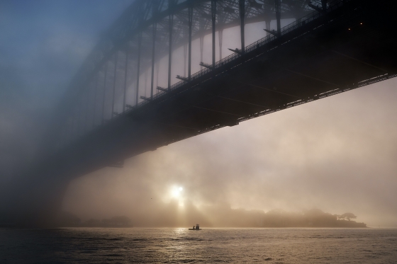 Sydney Harbour Bridge surrounded by smoke haze