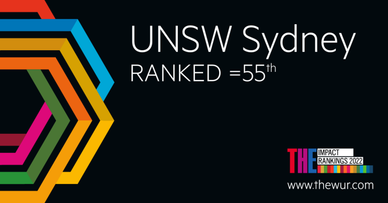 UNSW Sydney ranked 55 in the 2022 THE Impact Rankings. Official logo