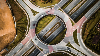Aerial view of multi-lane roundabout