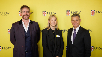UNSW Vice-Chancellor and President Professor Attila Brungs with Member for Kingsford Smith the Hon. Matt Thistlethwaite and Law & Justice student Emily Ramsay