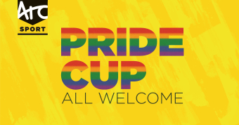 Yellow background with UNSW Pride Cup written in rainbow letters