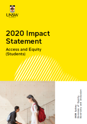 2020 A&E Impact Statement front cover with photo of two students walking up and down the stairs