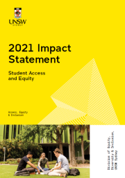 2021 A&E Impact Statement front cover with photo of three students sitting on the grass