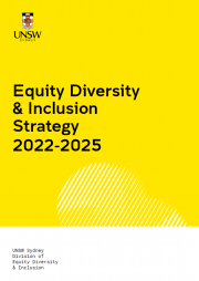 UNSW Yellow background with EDI Strategy 2022-2025 written on the cover