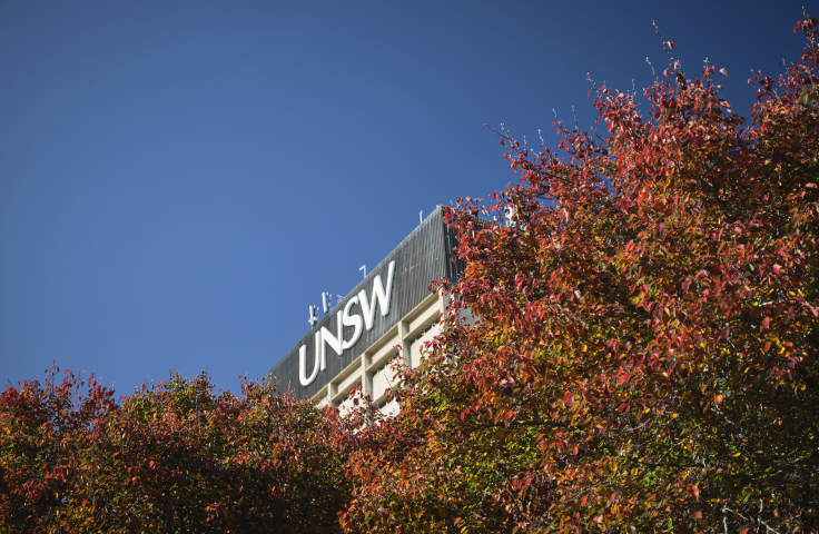 UNSW building among red autumn leaves