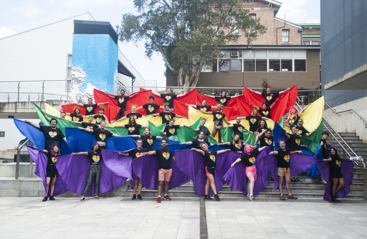 40 UNSW students & staff dressed for Mardi Gras with colourful wings