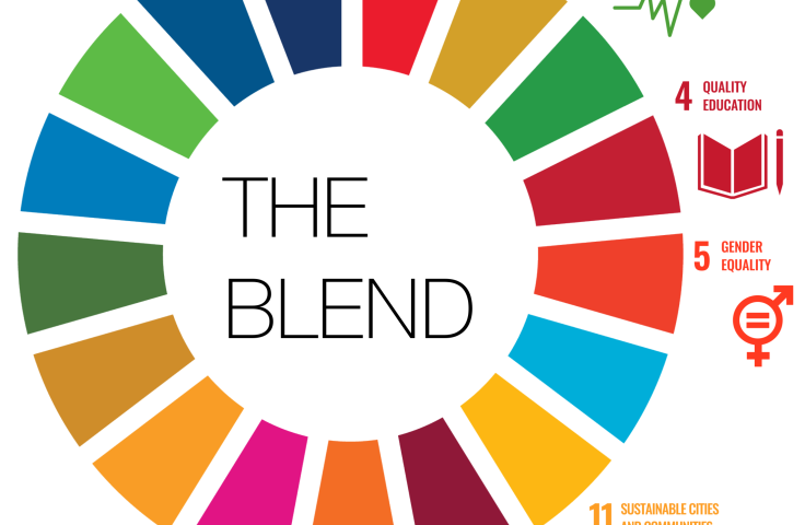 THE BLEND promo poster with a wheel of colours featuring the 17 SDGs
