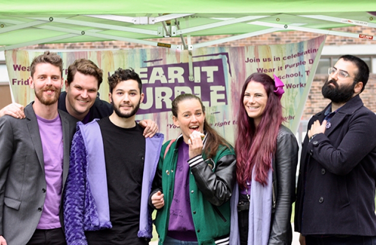 Group of students wearing purple of Wear It Purple Day